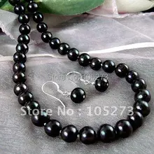 Классический AAA 8-9 мм черный цвет подлинное пресноводное Жемчужное ожерелье серьги Модные жемчужные украшения