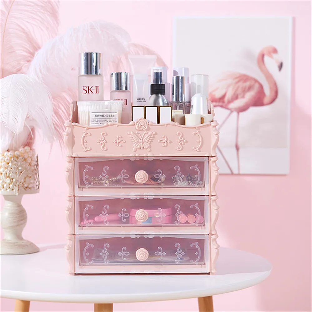  European Pink Cosmetics Plastic Storage Drawer Office Desktop Partition Multi-layer Container Box B