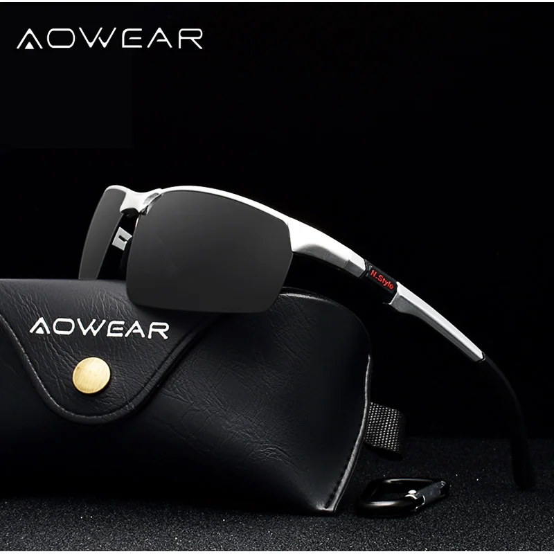 AOWEAR мужские солнцезащитные очки без оправы высококачественные алюминиевые