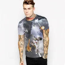 Fashion brand clothing t shirt men funny 3d print Cartoon cute cat explosion Skull tops harajuku hip hop male tshirt