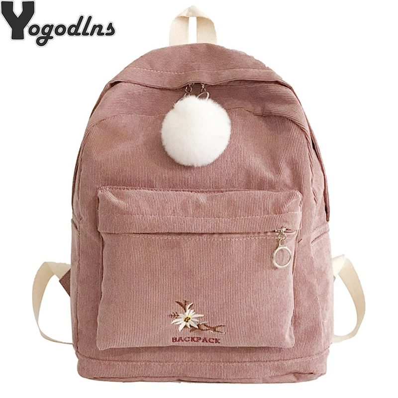 

2019 Retro School Backpack Girls Simple Design Knapsack Big Size Shoulder Bag Female Velvet Rucksack Women hair Ball Travel Bag
