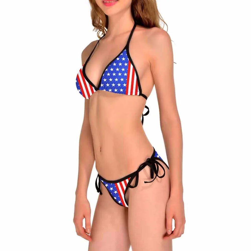 NEW 0199 Sexy Girl Summer America USA Flag 3D Prints Thongs Bikini Set Swimsuit Swimwear Women