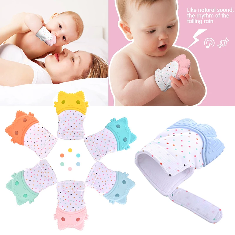 

New Baby Silicone teether gloves Candy Color Sound Teethers Toy Nursing Mittens Sucking Fingers teething toy baby bpa free items