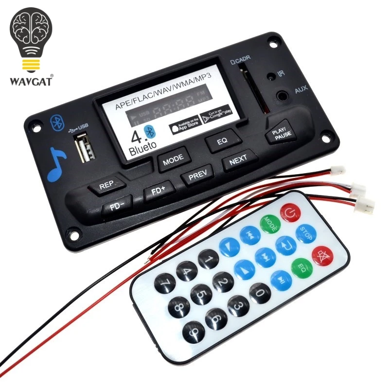 

WAVGAT 4.0 Bluetooth MP3 Decoding Board Module DIY USB/SD/MMC APE FLAC WAV DAE Decoder Record MP3 Player AUX FM Folders Switch
