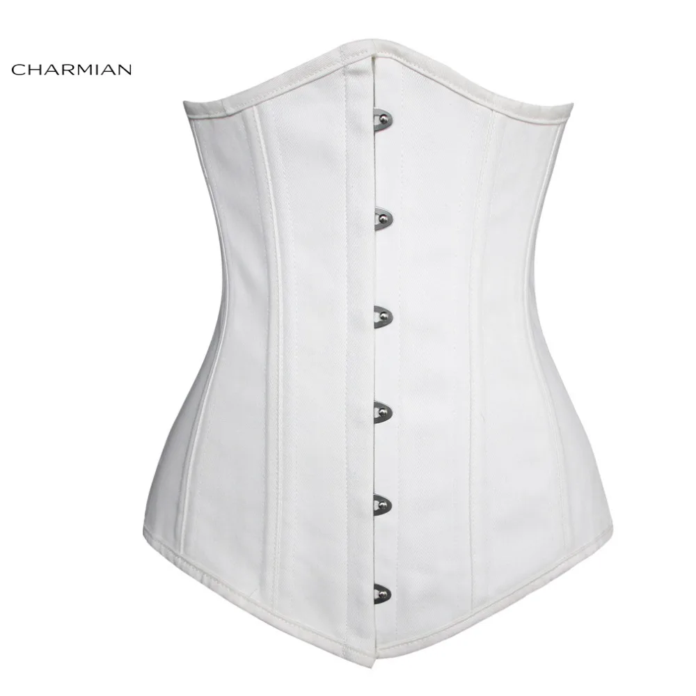 Charmian Women Corset Waist Trainer 26 Steel Boned Plus Size Long Torso Training Underbust Corset Waist Chain Steampunk Clothing