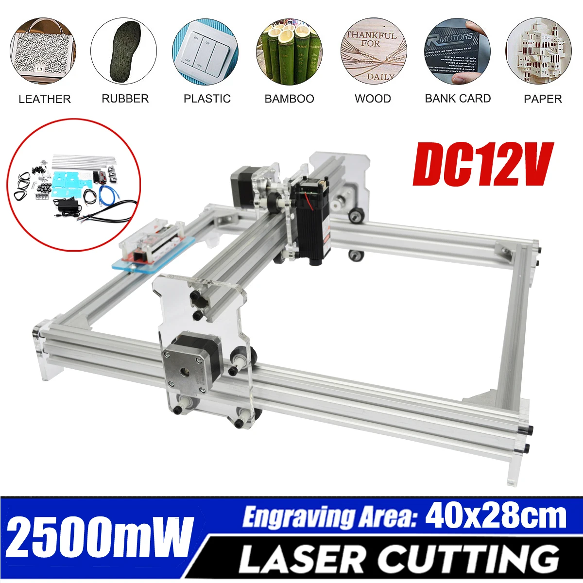 

Mini 2500mW DIY Laser Engraving Machine DC 12V CNC Engraver Alumina Laser Logo Marking Machine Cutting Machine Printing Machine
