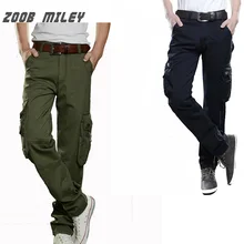 ZOOB Майли размера плюс мужские брюки Карго повседневные брюки Мульти Карманы Комбинезоны свободный крой хлопок не включает пояс