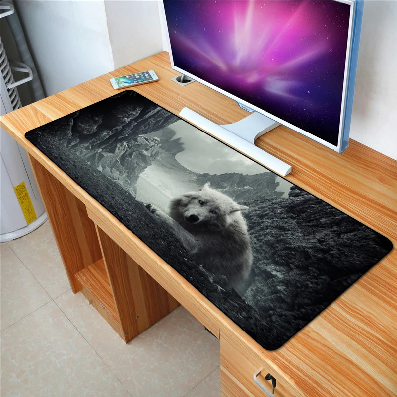 

FFFAS 90X40cm Wolf mouse pad Cold-blooded Animal Series Make your computer desk handsome Harmless natural rubber washable XL mat