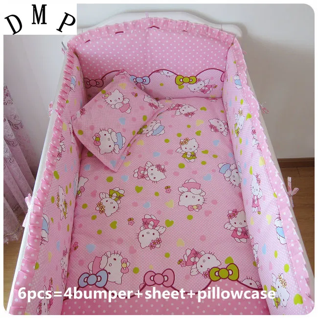 

Promotion! 6pcs Cheap crib sets 100% Cotton Customized Crib Baby Bedding Set ,include (bumpers+sheet+pillow cover)