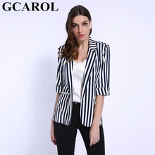 GCAROL весна лето офисный костюм с зубчатым воротником синий полосатый Женский блейзер с коротким рукавом 2 кармана идеальная базовая верхняя одежда