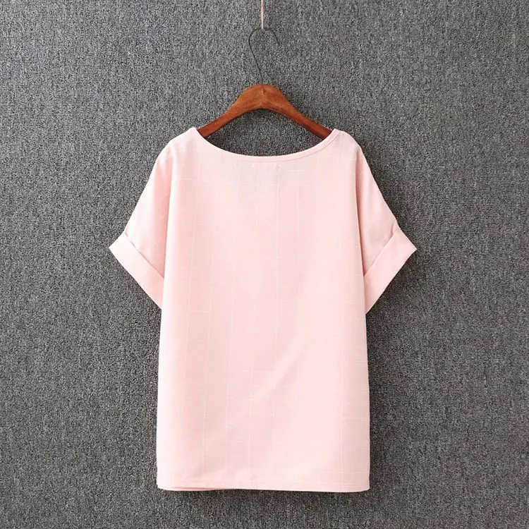 Женская однотонная клетчатая футболка размера плюс 4XL,, модная летняя футболка с короткими рукавами и круглым вырезом, женская футболка