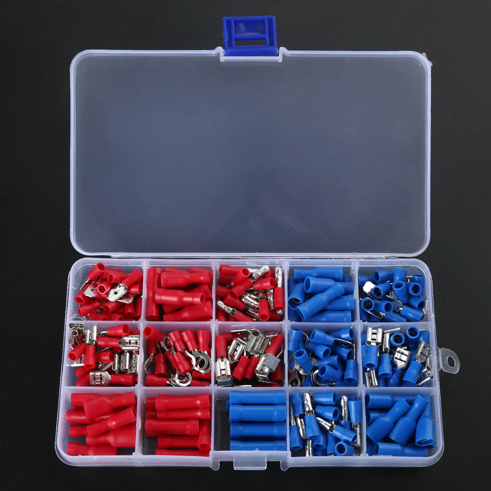 

DRELD 200Pcs Insulated Crimp Terminals Wire Connectors Butt Spade Ring Electrical Assorted Kit With Plastic Case Red Blue