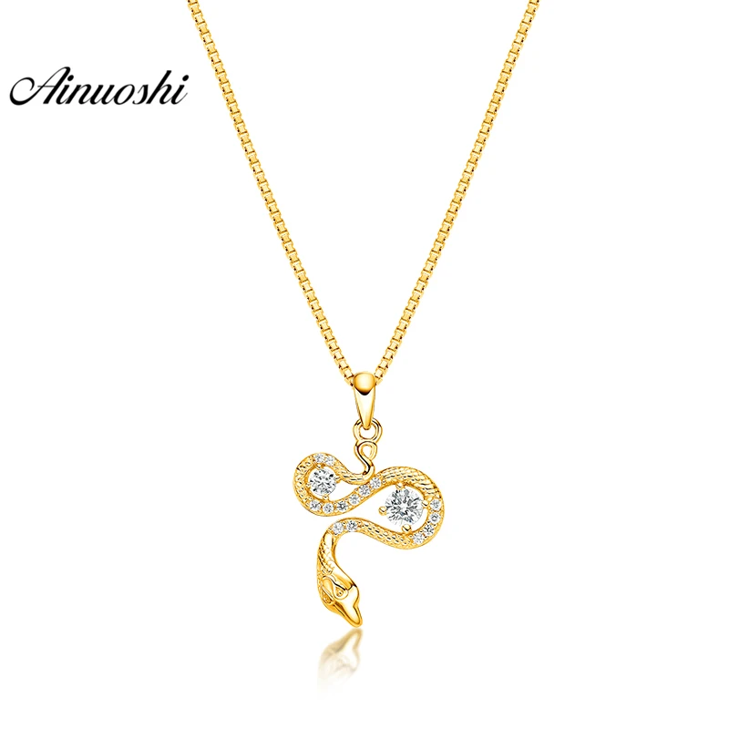 

AINUOSHI 10K Solid Yellow Gold Pendant Swinging Snake Pendant SONA Simulated Diamond Women Men Children Jewelry Separate Pendant
