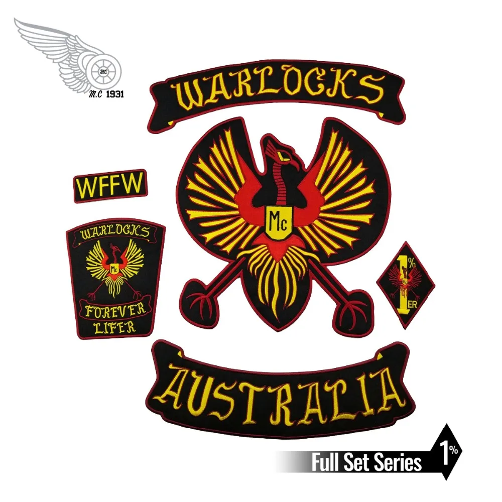 

NEW ARRIVAL WARLOCKS Motorcycle Patch 1% Biker Rider Vest MC Embroidered Iron On Back of Jacket Patch DIY G0434 Free Shipping
