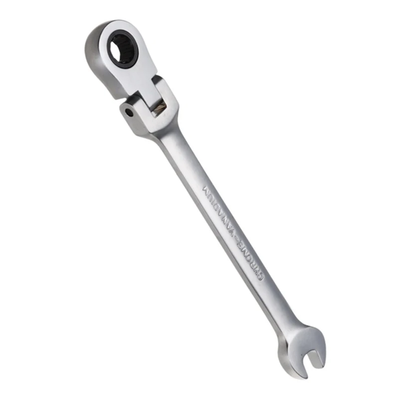 1PC 180Deg Pivoting Head Flexible Head Ratchet Metric Spanner Open End And Ring Wrenches Tool