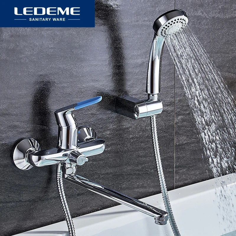 LEDEME 1 Set Bathtub Faucet Cold and Hot Water Mixer Chrome Shower Tap Long Nose Single Handle Bathroom Bathtub Faucets L2253