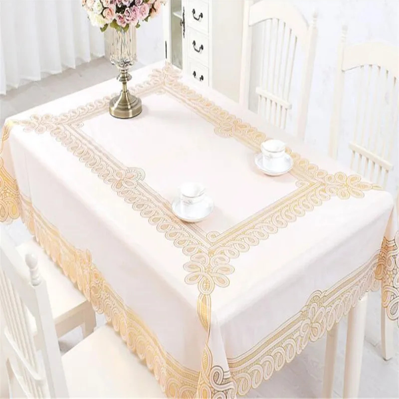 

Free Shipping 135x180cm Flower Royal Rose Golden Colour Cheap PVC Tablecloth Water Oil Proof Cover High Quality Kitchen