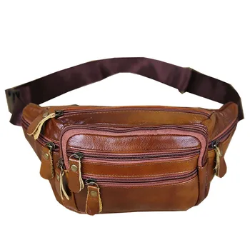 

Genuine leather Men's Multifunction Travel Bags funny chest pack men waist pack bag cowhide men waist bag business chest bag