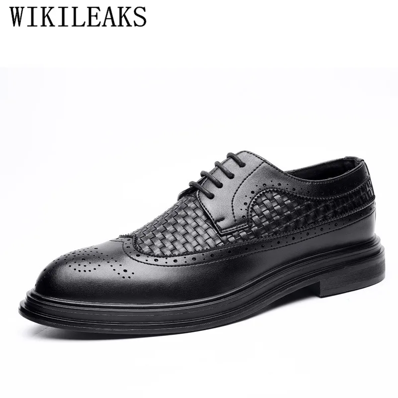 

Italian Mens Dress Shoes Leather Woven Platform Brogues Luxury Brand Formal Oxford Shoes For Men Wedding Shoes Sapato Social