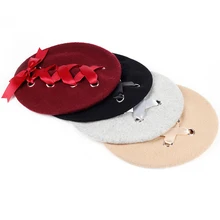 Новинка года милые Беретки для женщин Для женщин зимние Шапки мягкая Macaron цвет ленты шерстяные Лолита берет классической мягкой Бретели для нижнего белья крест лук