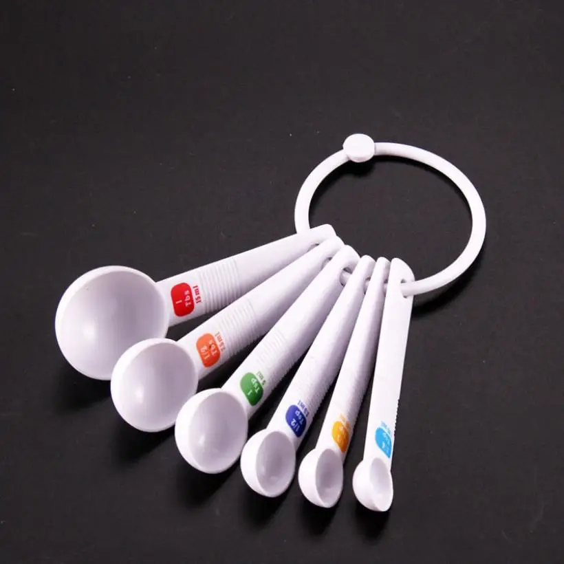 6 Sizes White Measuring Spoons Tea Scoop Plastic Teaspoon Baking Cooking Kitchen Measuring Tool