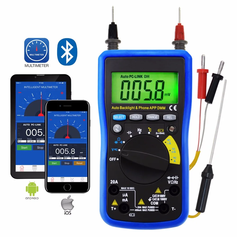 Digital Bluetooth Multimeter with iOS & Android Mobile App AC DC