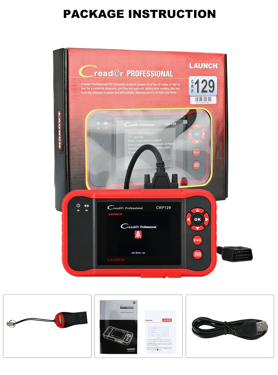 LAUNCH CRP129 OBD2 сканер автомобильный диагностический инструмент ABS сканер для подушек безопасности Автоматическая диагностика Автосканер тормоза SAS сброс масла