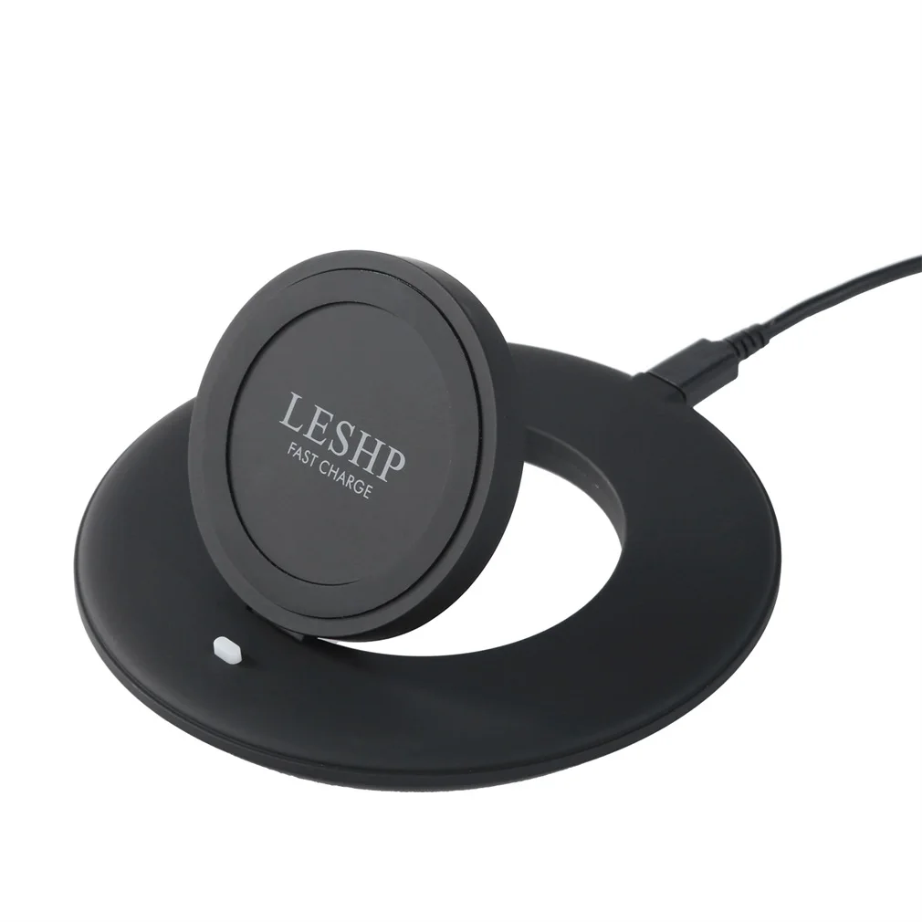 

Black Round Durable Portable Light Weight LED Light Smart Phone Fast Wireless Charger Pad for All Qi-Enabled Devices