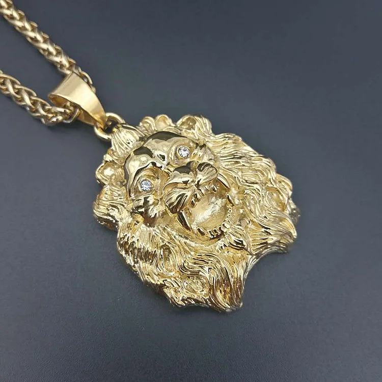 

New top Hiphop Jewelry Titanium steel gold lion pendant necklace for man