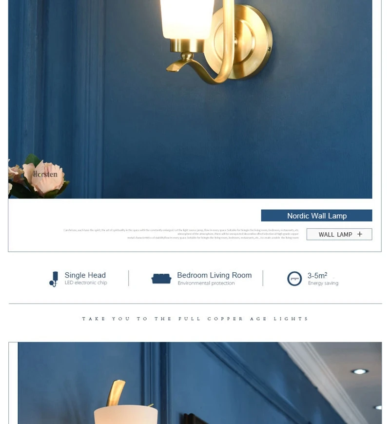 American Style Double Heads Copper H35cm Wall Lamp Bedroom Bedside Lamp Simple Nordic Wall Lights For Living Room Restaurant Hotel (5)