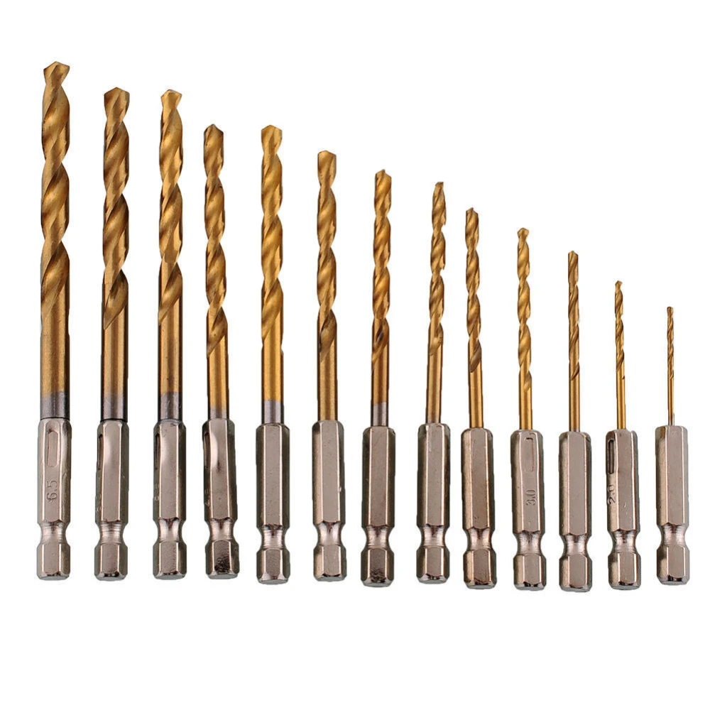 13Pcs High Speed Hex Shank Twist Drill Bit Titanium Plated Steel Electric Screwdriver Twist Drill 13Pcs High Speed Hex Shank Twist Drill Bit Titanium Plated Steel Electric Screwdriver Twist Drill
