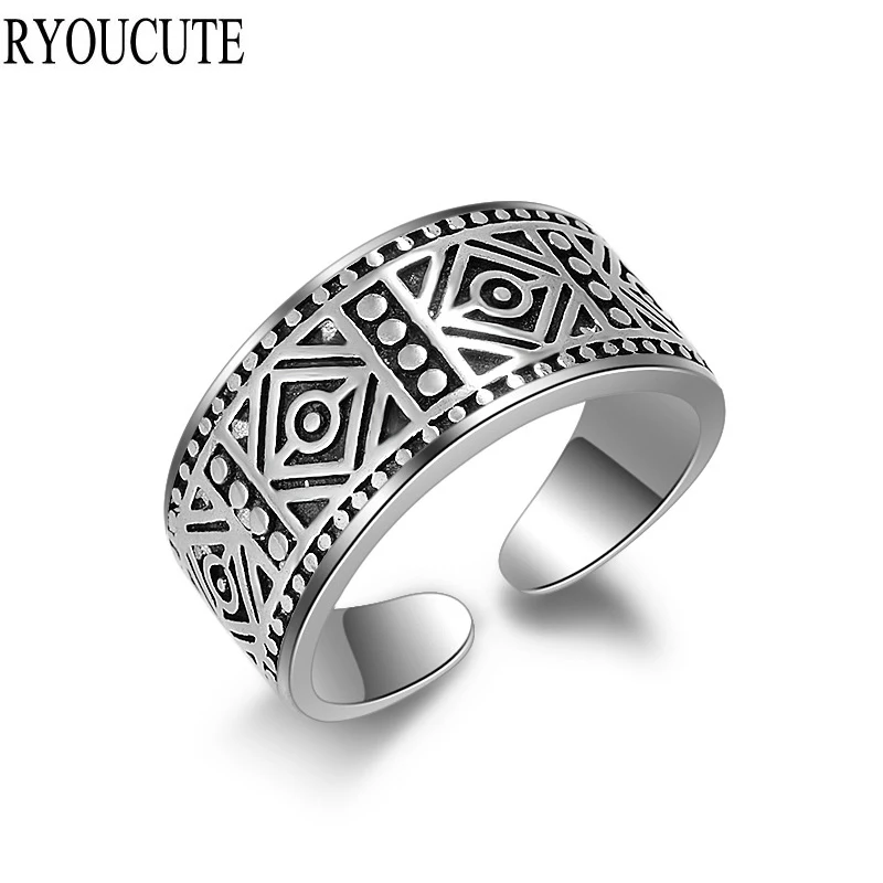 Богемное винтажное 925 пробы Серебряное большое кольцо для женщин регулируемое обручальное кольцо модное ювелирное изделие