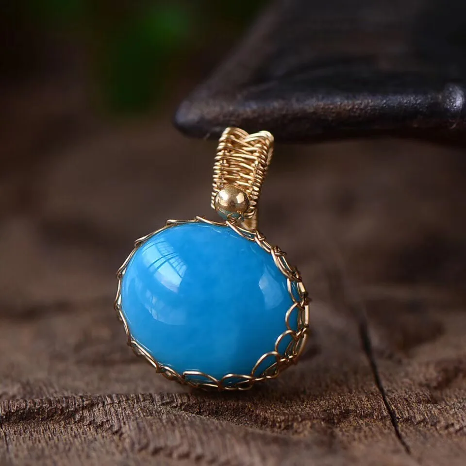 

Natural Blue Larimar Gemstone Pendant Necklace Chain From Dominica Oval Pattern 11.7x14x8.6mm Beads Crystal Pendant AAAAA
