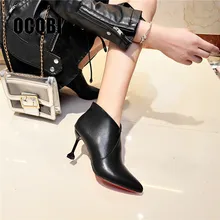 Red Bottom High Heel Boots Women Autumn Winter Fashion Ankle Boots 2018 Black Matte Pointed Toe Ladies Shoes Sexy Zipper Booties ladies sexy pointed toe blue denim lace up short boots super high heel jean ankle booties street fashion boots