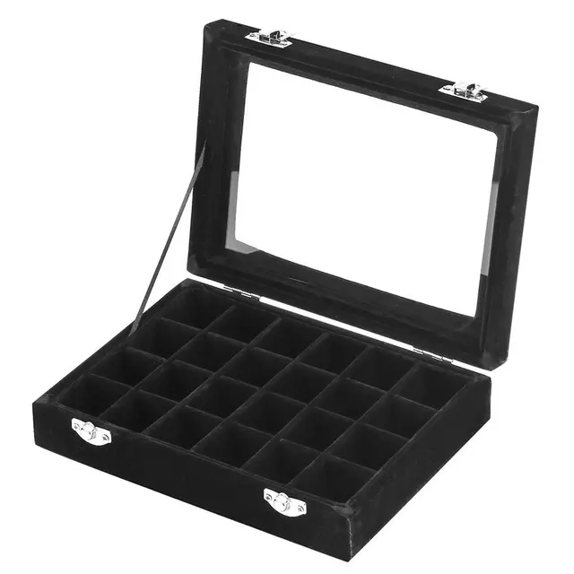 Black 24 Slot Velvet Gl Jewelry Box Organizer Rings Earrings Tray Black 24 Slot Velvet Gl Jewelry Box Organizer Rings Earrings Tray Display Storage Case