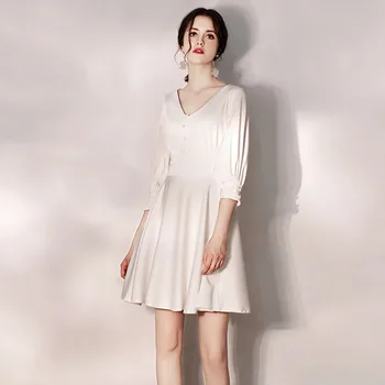 

V-neck Sexy Women Homecoming &Graduation Student Dresses Lantern Sleeve High Waist Sweet Mini Evening Dress Abiye Gece Elbisesi