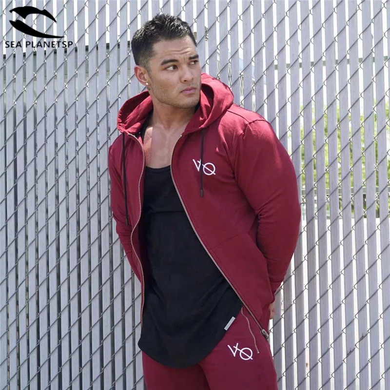 

2019 Men Casual Hoodies Fitness vq Brand Clothing Camisetas Tracksuits Men Bodybuilding Zipper Sweatshirt Muscle Hooded Jackets