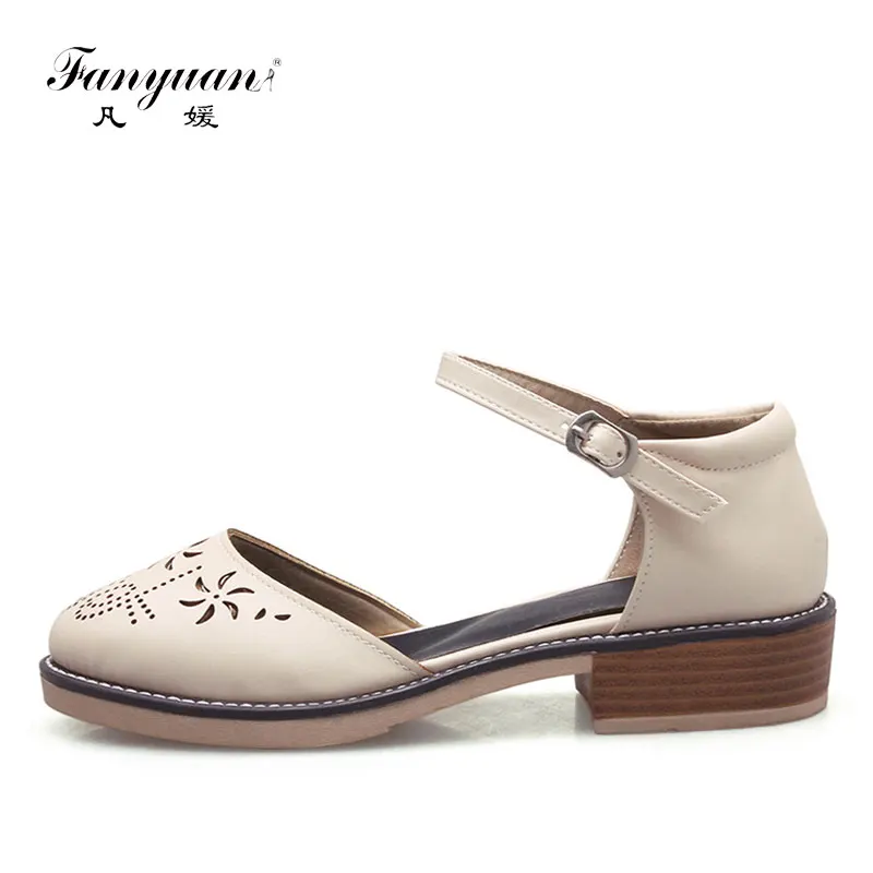 

Fanyuan Women Summer Sandals Elegant Carved Oxfords Shoes Woman Gladiator Sandals Retro Round Toe Sandals Women High Heels Shoes