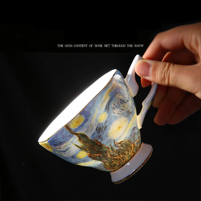 

2018 Newest Creative Ceramic Coffee Cups With Saucer Tea Milk Cup Set famous painting Drinkware-Z0039