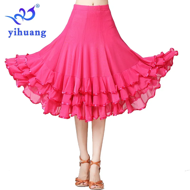 Женская бальная танцевальная юбка представление для танго вальса современный стандарт фокстрот Quickstep танцевальная юбка конкурс вечерние танцы - Цвет: Rose Pink