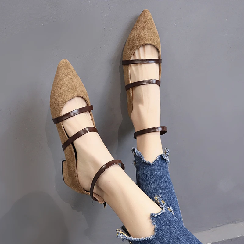 

Single shoes female flat bottom gentle wind cross strap simple 2019 new low heel boat shoes Korean version womens shoes