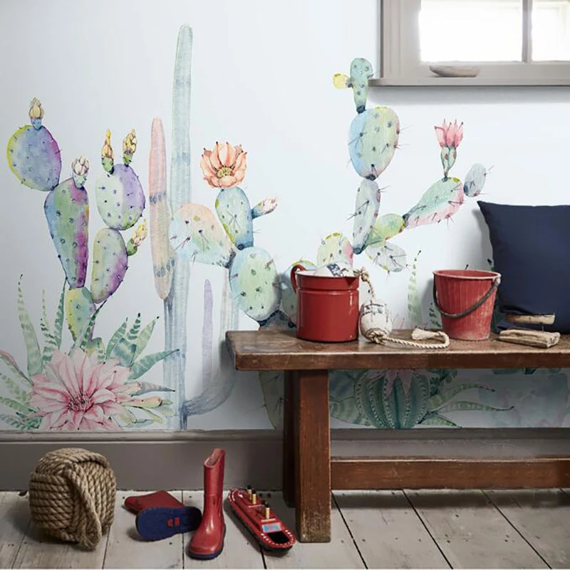 JiaSheMeiJu заказ фото 3d росписи обои тропические обои для гостиная домашний интерьер акварель кактус Papel де Parede