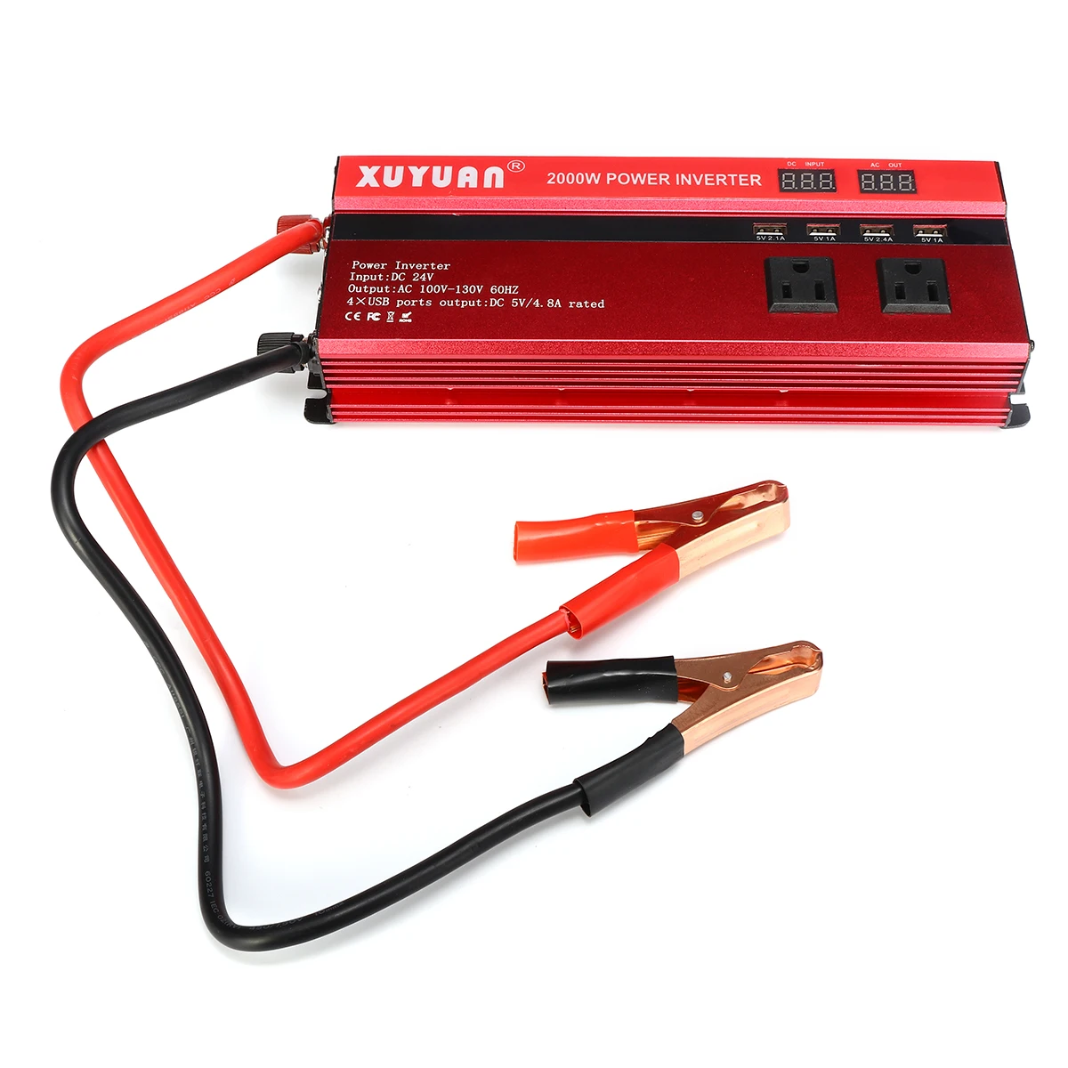 

2000W DC 24V/AC 110V Car Power Inverter Converter Modified Sine Wave 2 AC Outlets 4 USB Charging Ports Inverter Efficiency 90%
