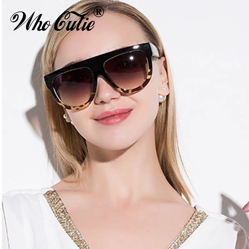 WHO CUTIE, модные женские солнцезащитные очки, брендовые, дизайнерские, плоский верх, винтажные, градиентные, солнцезащитные очки, женские, с заклепками, большая оправа, оттенки, UV400 369B