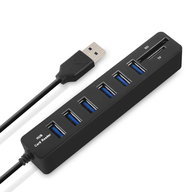 6 Ports USB Hub Combo 2.0 Micro Card Reader SD/TF High Speed Multi USB