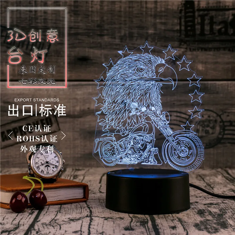 3D Led Novety освещение творческий Подарочный ночник настольная лампа Орел Мотоцикл светодиодный дома коридор, отель вечерние атмосфера огни
