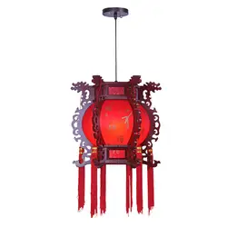 В китайском стиле однотонное дерево Античная Подвесная лампа ретро шестиугольные дворцовые лампы отель Ресторан красная подвеска