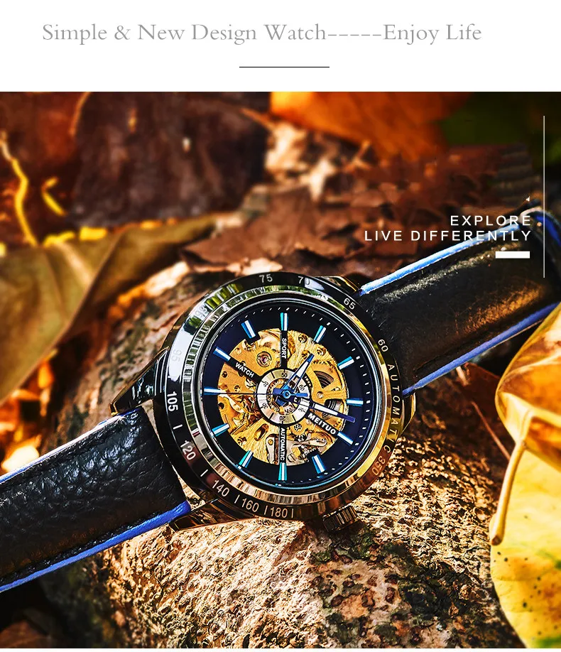 Relojes часы мужские MEITUO модные спортивные автоматические механические часы мужские часы Топ бренд Роскошные наручные часы Relogio Masculino