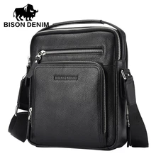 BISON DENIM Bolsa de Negocio de Los Hombres de Cuero Genuino Bolso de Crossbody Del Hombro bolsos de diseño de alta calidad de Regalo de Navidad N2333-1
