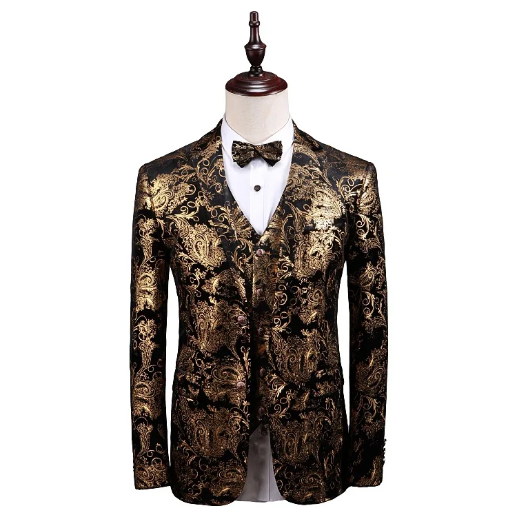 الفاخرة الذهب بيزلي 3 قطعة سهرة الدعاوى الرجال العلامة التجارية ضئيلة تناسب الزفاف العريس المخملية اللباس الدعاوى رجل حزب حفلة موسيقية المر...